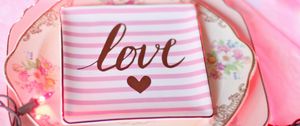 Preview wallpaper plate, love, inscription, heart, pink