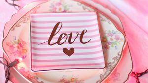 Preview wallpaper plate, love, inscription, heart, pink