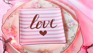 Preview wallpaper plate, love, inscription, heart, pink