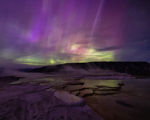 Preview wallpaper plateau, mountains, northern lights, night