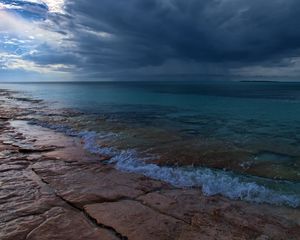 Preview wallpaper plates, coast, sea, cloudy, darkness