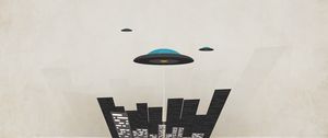 Preview wallpaper plates, minimal walls, city, ufo, minimalism, flying