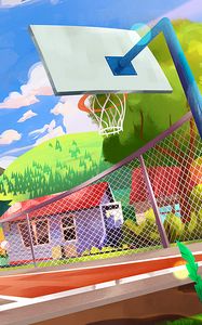 Preview wallpaper playground, basketball hoop, art, city, colorful