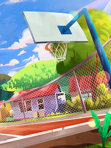 Preview wallpaper playground, basketball hoop, art, city, colorful