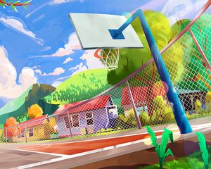 Preview wallpaper playground, basketball hoop, art, city, colorful