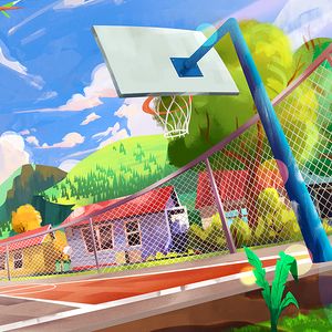 Preview wallpaper playground, basketball hoop, art, city, colorful