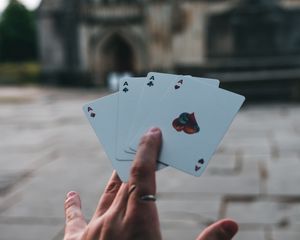 Preview wallpaper playing cards, cards, hands, focus