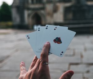Preview wallpaper playing cards, cards, hands, focus