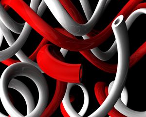 Preview wallpaper plexus, shape, twisted, curved, red, white