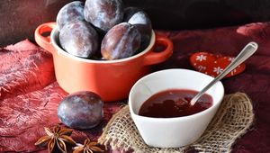 Preview wallpaper plum, jam, fruit, dishes