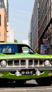 Preview wallpaper plymouth, barracuda, 1971, green, front bumper