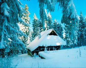 Preview wallpaper poland, house, forest, snow, winter