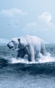 Preview wallpaper polar bear, ocean, photoshop, wave