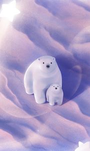 Preview wallpaper polar bears, couple, cub, art, cute, arctic, snow