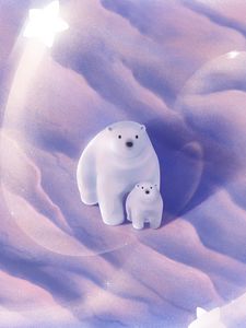 Preview wallpaper polar bears, couple, cub, art, cute, arctic, snow