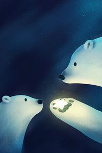 Preview wallpaper polar bears, couple, star, paw, art, cub
