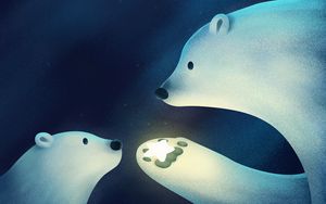 Preview wallpaper polar bears, couple, star, paw, art, cub