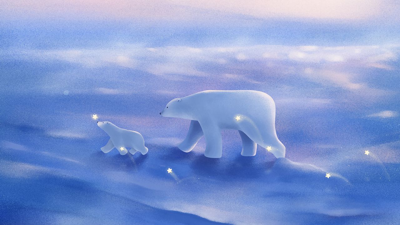 Wallpaper polar bears, family, cub, art, walk