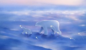 Preview wallpaper polar bears, family, cub, art, walk
