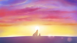 Preview wallpaper polar bears, silhouettes, sunset, horizon, art