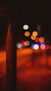 Preview wallpaper pole, night, lights, bokeh, contrast