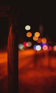 Preview wallpaper pole, night, lights, bokeh, contrast