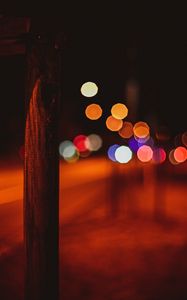 Preview wallpaper pole, night, lights, bokeh, contrast