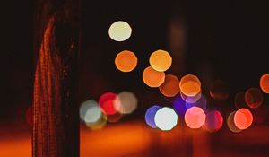 Preview wallpaper pole, night, lights, bokeh, contrast