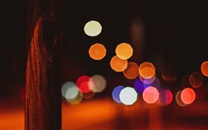 Preview wallpaper pole, night, lights, bokeh, contrast