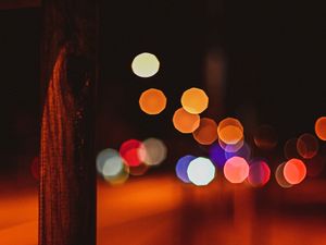 Preview wallpaper pole, night, lights, bokeh, contrast