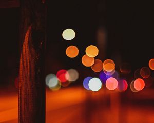 Preview wallpaper pole, night, lights, bokeh, contrast