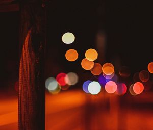 Preview wallpaper pole, night, lights, bokeh, contrast