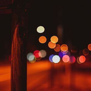 Preview wallpaper pole, night, lights, bokeh, contrast