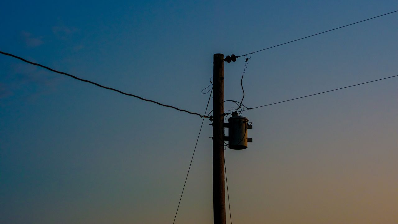 Wallpaper pole, wires, night, moon, dark