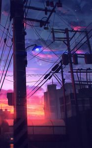 Preview wallpaper poles, wires, art, twilight, sky