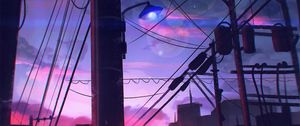 Preview wallpaper poles, wires, art, twilight, sky