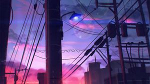 Preview wallpaper poles, wires, art, twilight, sky