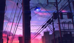 Preview wallpaper poles, wires, art, twilight, sky