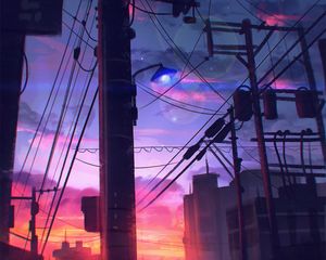 Preview wallpaper poles, wires, art, twilight, sky