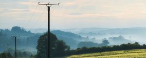 Preview wallpaper poles, wires, field, trees, nature