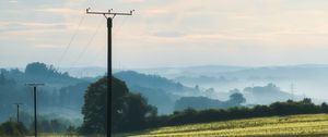 Preview wallpaper poles, wires, field, trees, nature