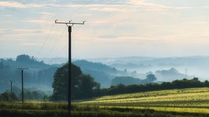 Preview wallpaper poles, wires, field, trees, nature