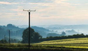 Preview wallpaper poles, wires, field, trees, nature