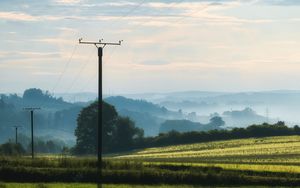 Preview wallpaper poles, wires, field, trees, nature