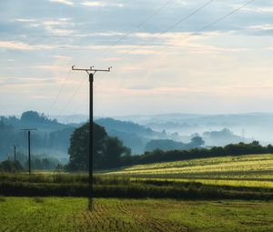 Preview wallpaper poles, wires, field, trees, nature