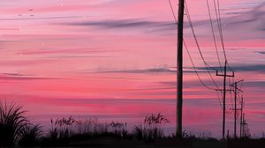 Preview wallpaper poles, wires, night, art