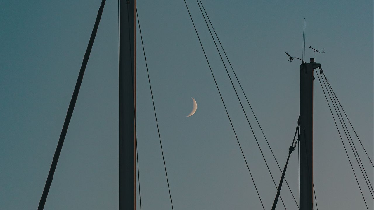 Wallpaper poles, wires, sky, moon, dark