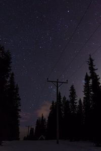 Preview wallpaper poles, wires, starry sky, trees, night