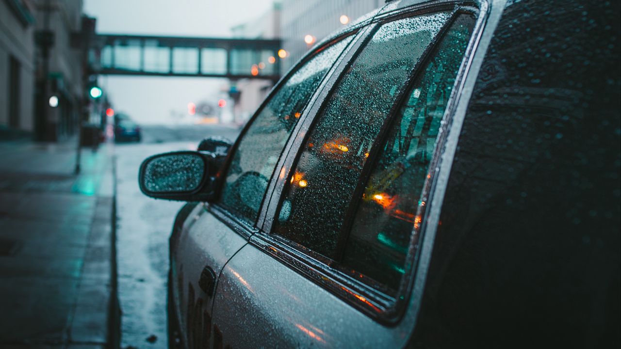 Wallpaper police, car, street, city, rain, fog