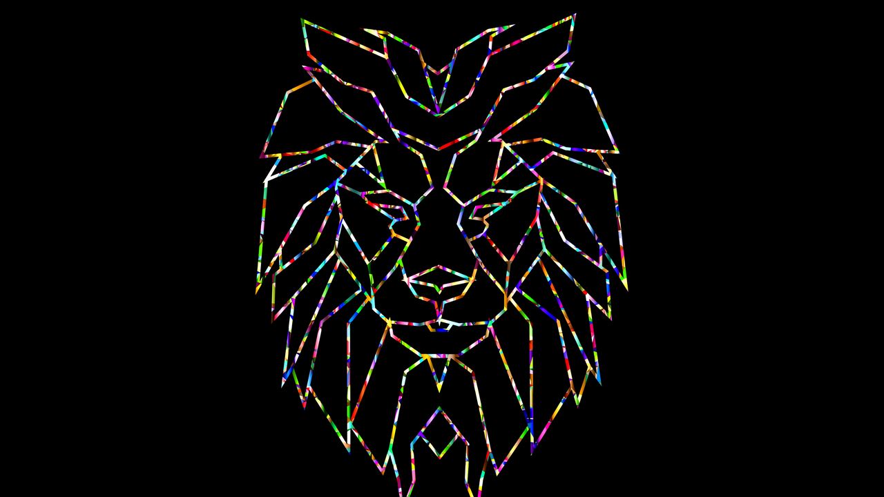 Wallpaper polygon, lion, colorful, black